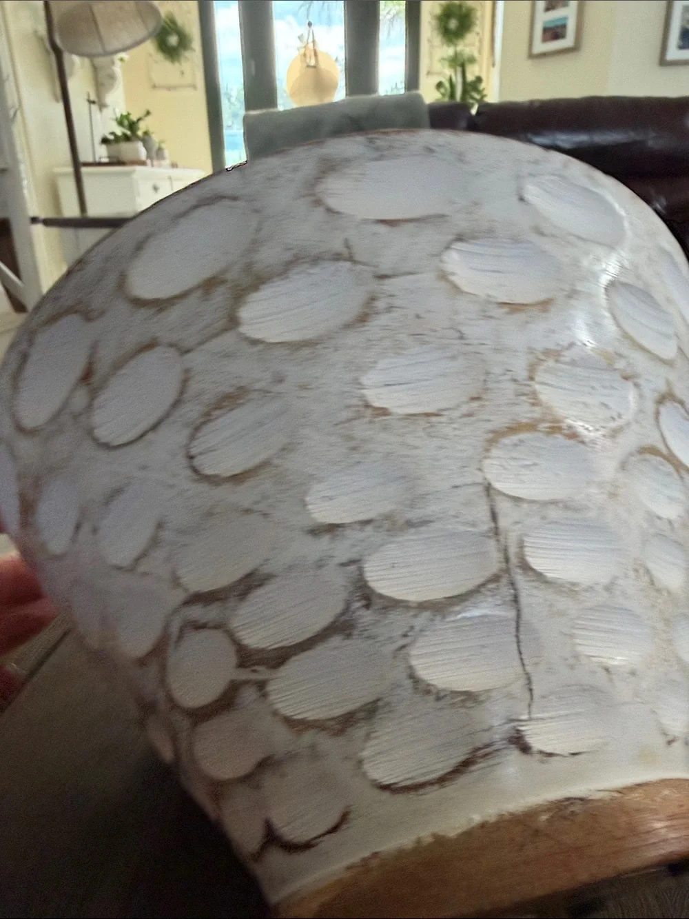 Hand-Carved Decorative Wood Bowl with White Wash
